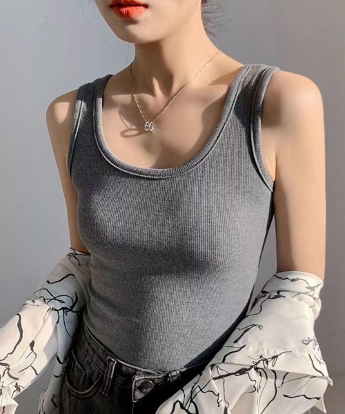 Beststore(ベストストア)の「トップス タンクトップ リブ 選べる2type ショートタンク レイヤード(タンクトップ・レディース・ライトグレー/ダークグレー/ホワイト/ブラック・SHORT/TALL)」の1枚目の写真