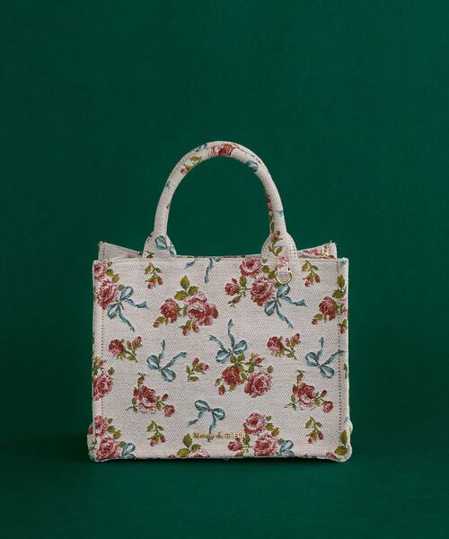 ローズリボン柄ゴブランスクエアトートSバッグ（トートバッグ