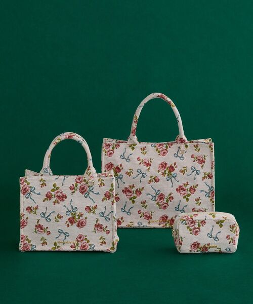 ローズリボン柄ゴブランスクエアトートSバッグ（トートバッグ