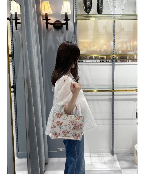 ローズリボン柄ゴブランスクエアトートSバッグ（トートバッグ