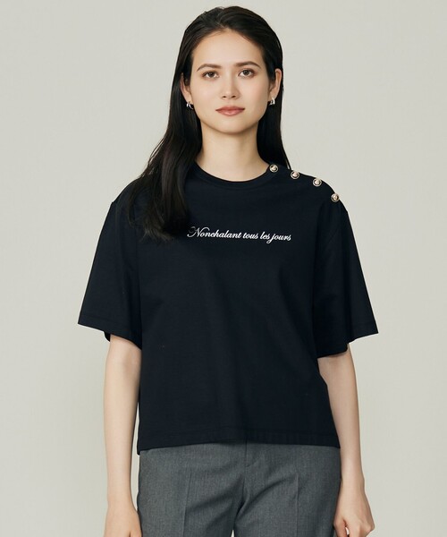 自由区(ジユウク)の「ループバック Tシャツ(Tシャツ/カットソー・レディース・アイボリー系/ネイビー系・32)」の2枚目の写真