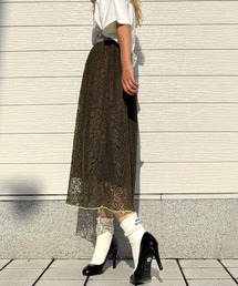 Q | ラインゴム レーススカート(スカート)