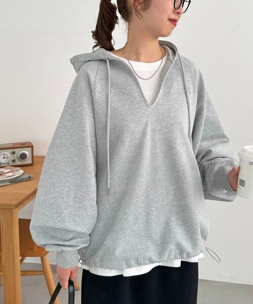 DISCOAT ワンポイント刺繍スウェットドロストフーディ Discoat｜【ユニセックス】ワンポイント刺繍スウェットドロスト