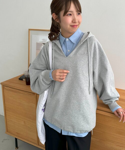 セール】【ユニセックス】ワンポイント刺繍スウェットドロストフーディ