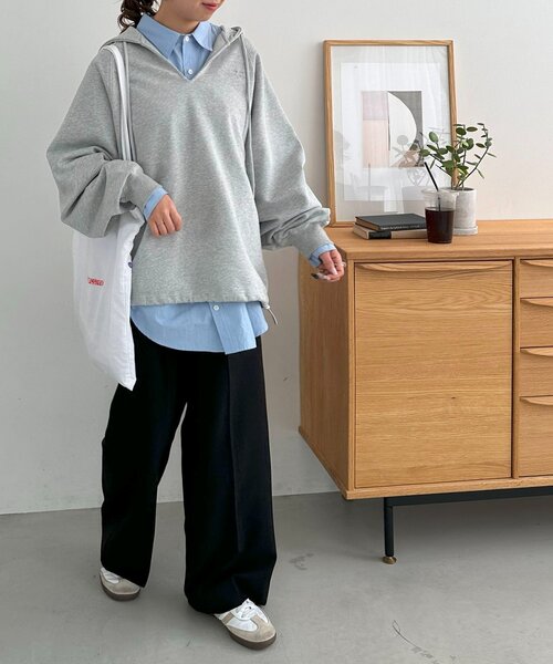 セール】【ユニセックス】ワンポイント刺繍スウェットドロストフーディ