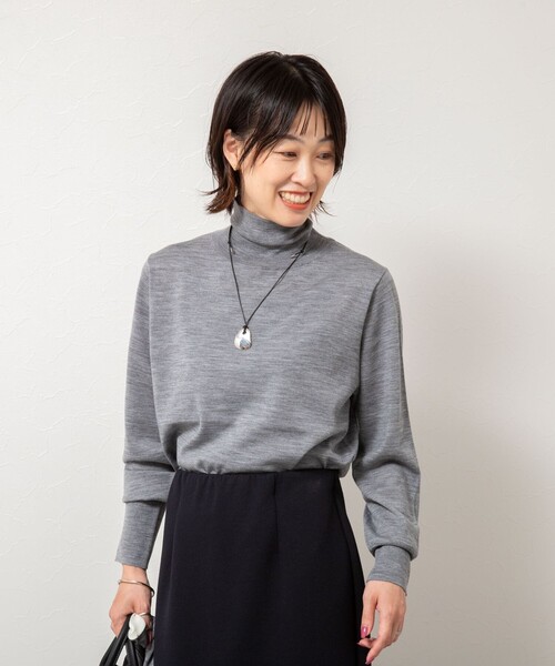 手洗い可能》《アンサンブル対応》18G天竺ハイネックプルオーバー