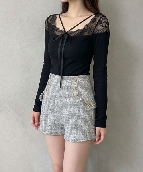 Jasmine Grandiflorum(ジャスミングランディフローラム)の「【Jasmine】ツイードフロントボタンショートパンツ(その他パンツ・レディース・グレー/オフホワイト/ブラック・LARGE/MEDIUM)」の13枚目の写真