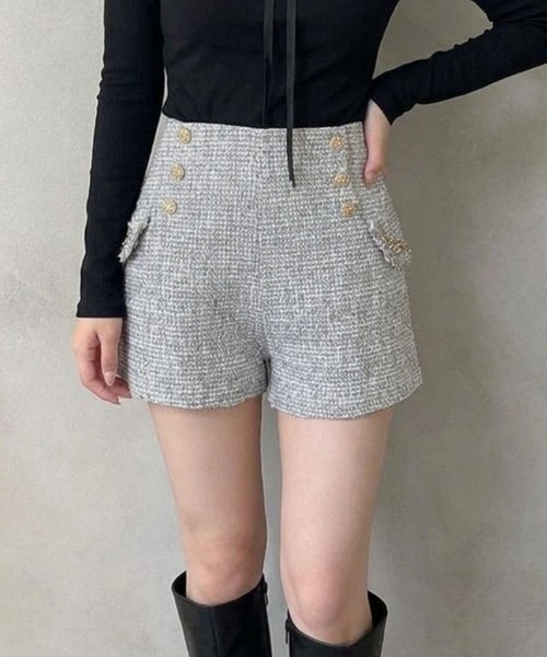 Jasmine Grandiflorum(ジャスミングランディフローラム)の「【Jasmine】ツイードフロントボタンショートパンツ(その他パンツ・レディース・グレー/オフホワイト/ブラック・LARGE/MEDIUM)」の15枚目の写真