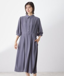 5分袖シャツワンピース【防シワ/吸水速乾/UVケア/洗濯機OK】