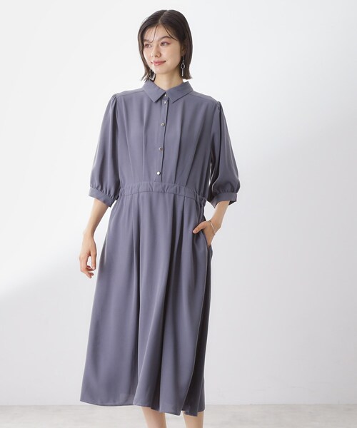 THE SHOP TK （ザ ショップ ティーケー ）の「5分袖シャツワンピース【防シワ/吸水速乾/UVケア/洗濯機OK】（ワンピース・レディース・パープル系4/ダークブラウン/スミクロ・12/13）」の3枚目の写真