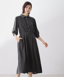 5分袖シャツワンピース【防シワ/吸水速乾/UVケア/洗濯機OK】