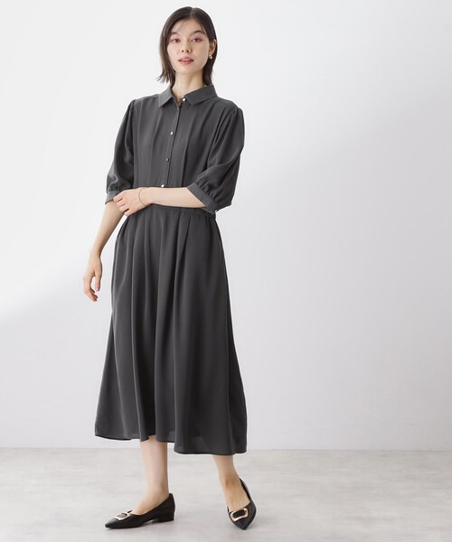 THE SHOP TK （ザ ショップ ティーケー ）の「5分袖シャツワンピース【防シワ/吸水速乾/UVケア/洗濯機OK】（ワンピース・レディース・パープル系4/ダークブラウン/スミクロ・12/13）」の4枚目の写真