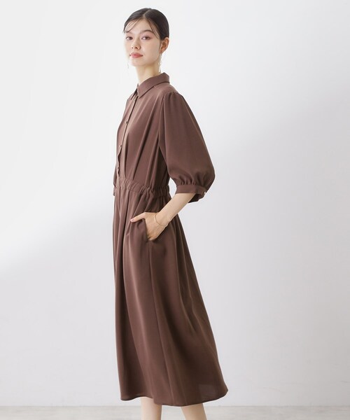THE SHOP TK （ザ ショップ ティーケー ）の「5分袖シャツワンピース【防シワ/吸水速乾/UVケア/洗濯機OK】（ワンピース・レディース・パープル系4/ダークブラウン/スミクロ・12/13）」の9枚目の写真