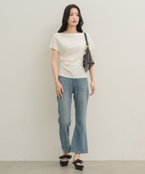 NEUNA（ヌナ）の「ワンショルハーフスリーブトップス（Tシャツ/カットソー・レディース・ベージュ/ブラック/オフホワイト/イエロー・FREE）」の9枚目の写真