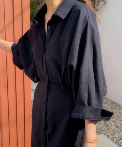 cammie(キャミー)の「ドルマンシャツワンピース(シャツワンピース・レディース・アイボリー/ブラック・M/L)」の8枚目の写真