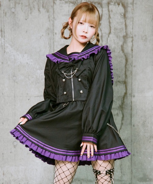 TRAVAS TOKYO(トラバス トウキョウ)の「『TRAVAS TOKYO/トラバス トーキョー』セーラーフリルセットアップ(セットアップ・レディース・ブラック×パープル/グレー/ブラック×ホワイト・M)」の2枚目の写真