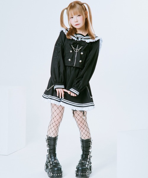 TRAVAS TOKYO(トラバス トウキョウ)の「『TRAVAS TOKYO/トラバス トーキョー』セーラーフリルセットアップ(セットアップ・レディース・ブラック×パープル/グレー/ブラック×ホワイト・M)」の4枚目の写真