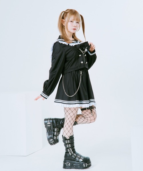 TRAVAS TOKYO(トラバス トウキョウ)の「『TRAVAS TOKYO/トラバス トーキョー』セーラーフリルセットアップ(セットアップ・レディース・ブラック×パープル/グレー/ブラック×ホワイト・M)」の5枚目の写真