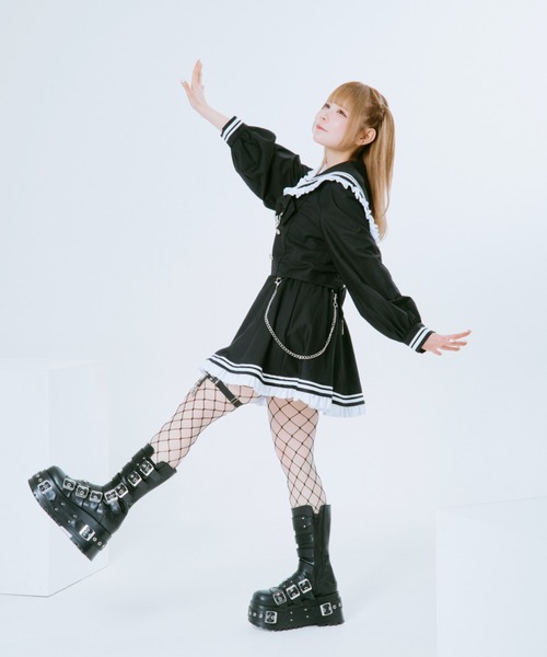 TRAVAS TOKYO(トラバス トウキョウ)の「『TRAVAS TOKYO/トラバス トーキョー』セーラーフリルセットアップ(セットアップ・レディース・ブラック×パープル/グレー/ブラック×ホワイト・M)」の6枚目の写真