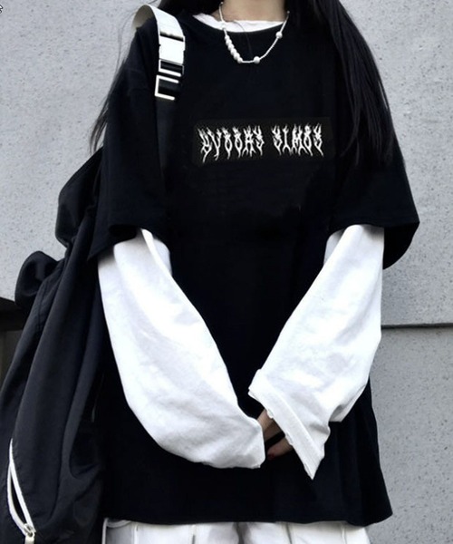 JOHNNY WOLF(ジョニーウルフ)の「AMBER レイヤードスリーブ ルーズ Tシャツ/ロンT(Tシャツ/カットソー・メンズ・ブラック/ホワイト・L/M)」の1枚目の写真