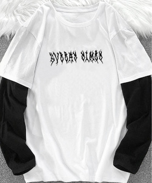 JOHNNY WOLF(ジョニーウルフ)の「AMBER レイヤードスリーブ ルーズ Tシャツ/ロンT(Tシャツ/カットソー・メンズ・ブラック/ホワイト・L/M)」の6枚目の写真