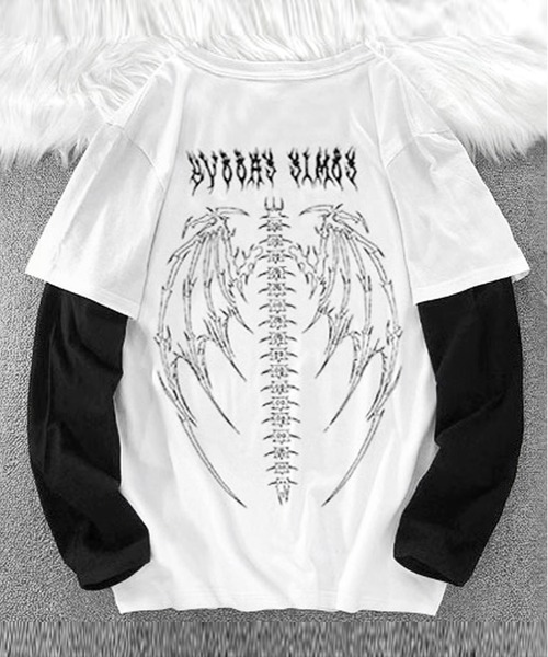 JOHNNY WOLF(ジョニーウルフ)の「AMBER レイヤードスリーブ ルーズ Tシャツ/ロンT(Tシャツ/カットソー・メンズ・ブラック/ホワイト・L/M)」の7枚目の写真