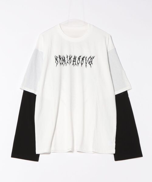 JOHNNY WOLF(ジョニーウルフ)の「AMBER レイヤードスリーブ ルーズ Tシャツ/ロンT(Tシャツ/カットソー・メンズ・ブラック/ホワイト・L/M)」の7枚目の写真