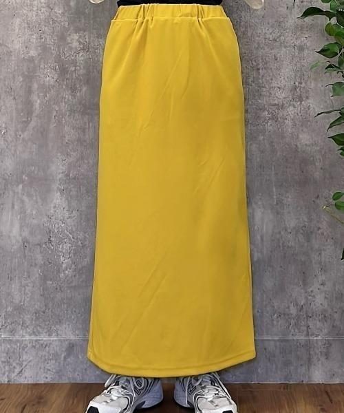 Right-on（ライトオン）の「【｢楽｣して｢ちゃんと見え｣が一番使える！】【HONEYSUCKLE ROSE】カットジョーゼットタイトスカート(ウエストゴム・ストレッチ・秋カラー・体型を拾いにくい・親子でお揃い）（スカート・レディース・イエロー/ダークグレー/ベージュ/ブラック・S/M/L）」の9枚目の写真