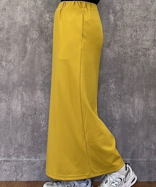 Right-on（ライトオン）の「【｢楽｣して｢ちゃんと見え｣が一番使える！】【HONEYSUCKLE ROSE】カットジョーゼットタイトスカート(ウエストゴム・ストレッチ・秋カラー・体型を拾いにくい・親子でお揃い）（スカート・レディース・イエロー/ダークグレー/ベージュ/ブラック・S/M/L）」の10枚目の写真