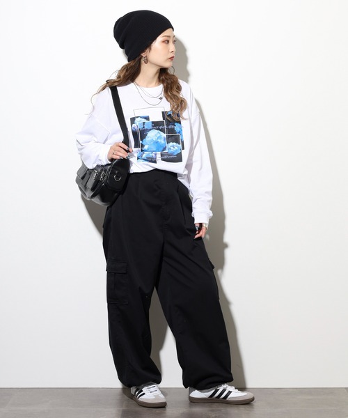 FUNALIVE(ファンアライブ)の「吸水速乾 UVカット ボックス ワイド シルエット 刺繍 転写Pt リブ付き ロンTEE(Tシャツ/カットソー・メンズ・チャコールグレー/ブラック系2/ホワイト系3/ブラック/ホワイト系1/ホワイト系2/ホワイト/ブラック系1/グレー系1/ブラック系3・M/L/LL)」の13枚目の写真