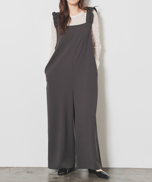 Honeys（ハニーズ）の「【イージーケア】肩フリルオールインワン（サロペット/オーバーオール・レディース・チャコール/ブラウン/ブラック・L/LL/M/S）」の2枚目の写真