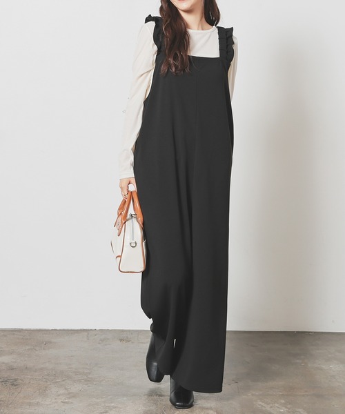 Honeys（ハニーズ）の「【イージーケア】肩フリルオールインワン（サロペット/オーバーオール・レディース・チャコール/ブラウン/ブラック・L/LL/M/S）」の6枚目の写真