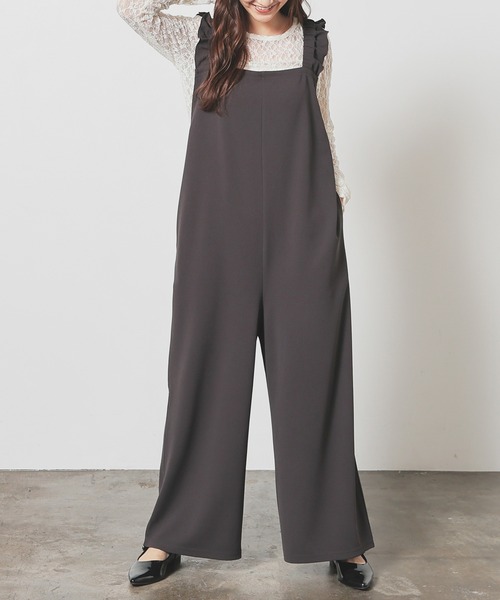 Honeys（ハニーズ）の「【イージーケア】肩フリルオールインワン（サロペット/オーバーオール・レディース・チャコール/ブラウン/ブラック・L/LL/M/S）」の9枚目の写真