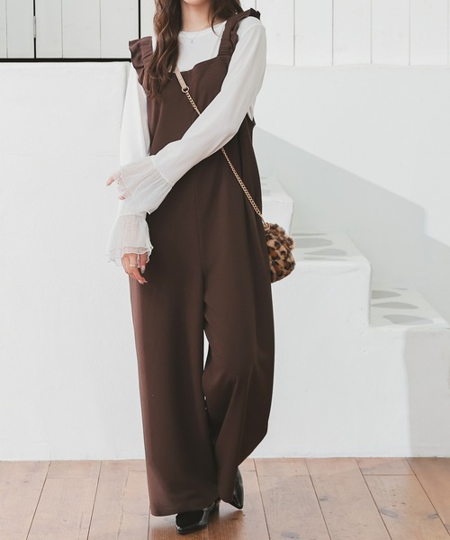 Honeys（ハニーズ）の「【イージーケア】肩フリルオールインワン（サロペット/オーバーオール・レディース・チャコール/ブラウン/ブラック・L/LL/M/S）」の10枚目の写真