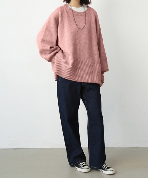 ONEP STAR(ワンピスター)の「サイドスリットリラクシーニットセーター(ニット/セーター・レディース・ピンク/チャコール/ベージュ/ネイビー/グレイッシュベージュ/アイボリー・FREE)」の21枚目の写真