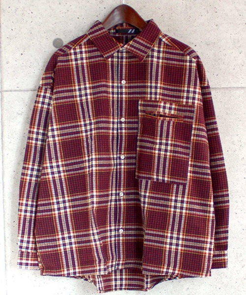 SHISKY（シスキー）の「【オーバーサイズ ネルシャツ】ワイドシルエット　チェック柄ネルシャツ（シャツ/ブラウス・メンズ・ベージュ系その他/レッド系その他/ベージュ系その他2/ブルー系その他/グリーン系その他・FREE）」の8枚目の写真