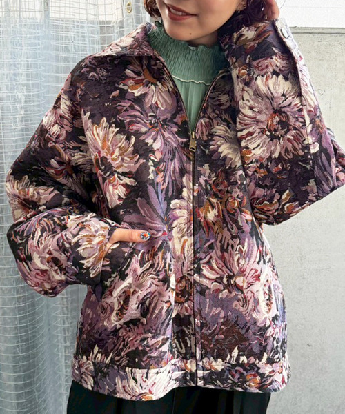 DOUBLE NAME（ダブルネーム）の「レトロフラワー ゴブランブルゾン（カーディガン/ボレロ・レディース・ブラック/パープル・FREE）」の14枚目の写真