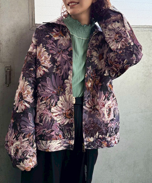 DOUBLE NAME（ダブルネーム）の「レトロフラワー ゴブランブルゾン（カーディガン/ボレロ・レディース・ブラック/パープル・FREE）」の15枚目の写真