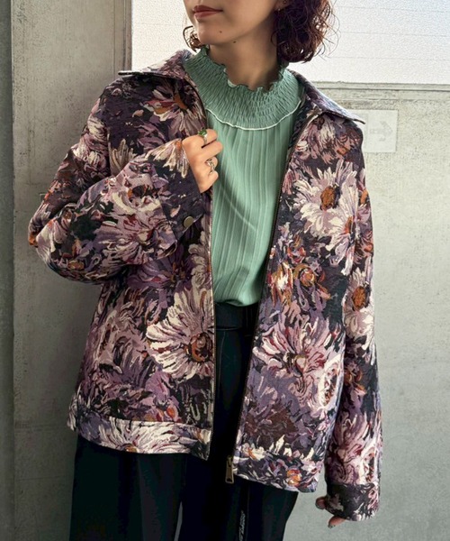DOUBLE NAME（ダブルネーム）の「レトロフラワー ゴブランブルゾン（カーディガン/ボレロ・レディース・ブラック/パープル・FREE）」の8枚目の写真