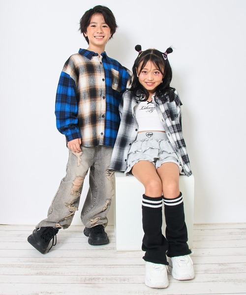 ANAP kids（アナップキッズ）の「クレイジー チェック シャツ【ジュニアお揃い】（シャツ/ブラウス・キッズ・ブラウン/グレー・110/130/120）」の4枚目の写真