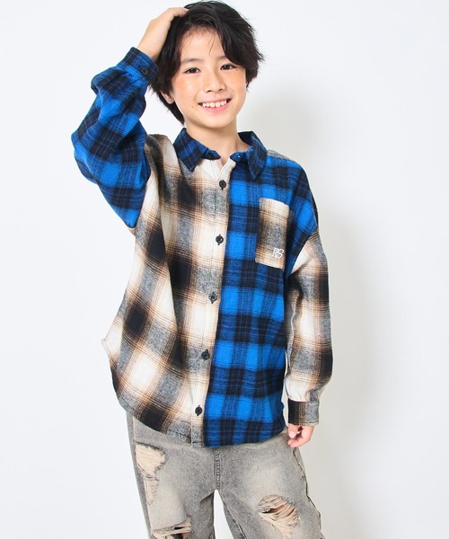 ANAP kids（アナップキッズ）の「クレイジー チェック シャツ【ジュニアお揃い】（シャツ/ブラウス・キッズ・ブラウン/グレー・110/130/120）」の9枚目の写真
