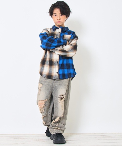 ANAP kids（アナップキッズ）の「クレイジー チェック シャツ【ジュニアお揃い】（シャツ/ブラウス・キッズ・ブラウン/グレー・110/130/120）」の13枚目の写真