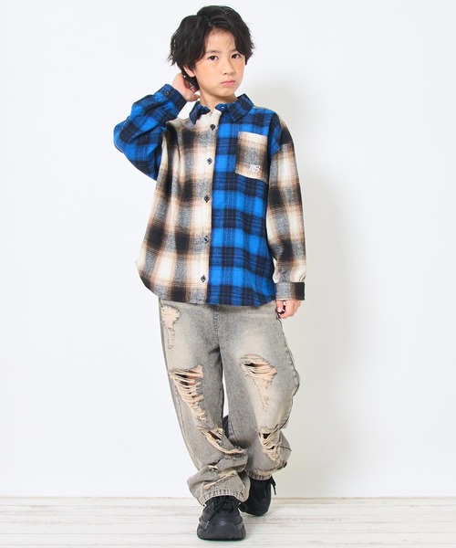 ANAP kids（アナップキッズ）の「クレイジー チェック シャツ【ジュニアお揃い】（シャツ/ブラウス・キッズ・ブラウン/グレー・110/130/120）」の14枚目の写真