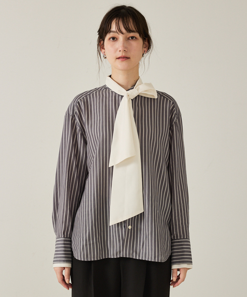 qualite(カリテ)の「【ボウタイ取り外し可能】クレリックボウタイブラウス/秋服/冬服/オフィスカジュアル(シャツ/ブラウス・レディース・ブラック/ピンク・フリー)」の12枚目の写真