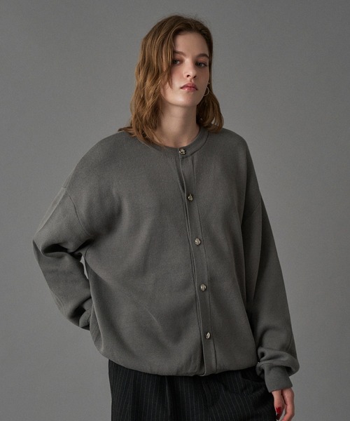 Silren　 シルバー　長袖 　カーディガン セール】SILVER BUTTON CREW NECK CARDIGAN / シルバーボタンクルー