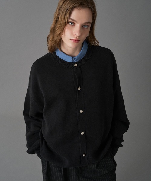 SILVER BUTTON CREW NECK CARDIGAN / シルバーボタンクルー