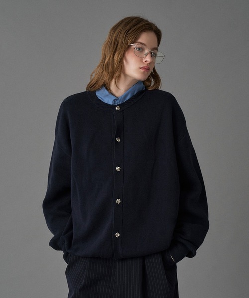 SILVER BUTTON CREW NECK CARDIGAN / シルバーボタンクルー