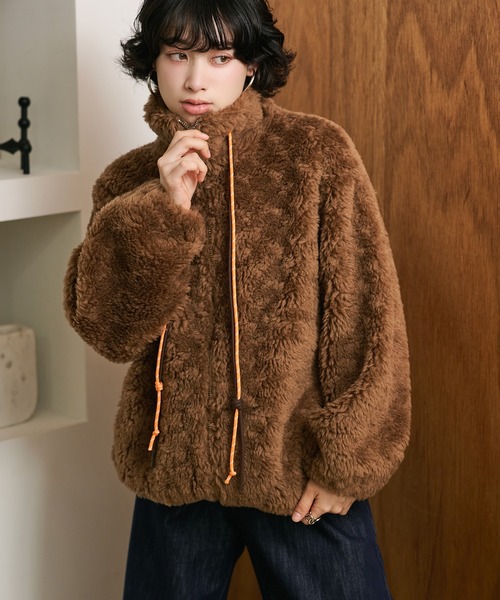 LAULEN(ローレン)の「color code boa zip up blouson /カラーコードボアジップアップブルゾン(ブルゾン・レディース・アイボリー/ブラウン/チャコールグレー・FREE)」の15枚目の写真