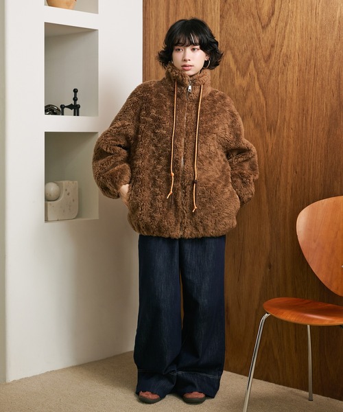LAULEN(ローレン)の「color code boa zip up blouson /カラーコードボアジップアップブルゾン(ブルゾン・レディース・アイボリー/ブラウン/チャコールグレー・FREE)」の20枚目の写真