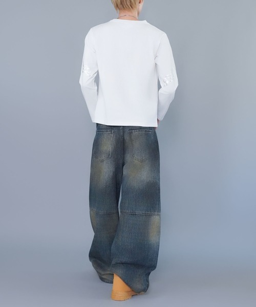 SPINNS(スピンズ)の「短丈ロングスリーブTシャツ/トライバルデザイン/ロンT/ショート丈(Tシャツ/カットソー・メンズ・ブラック/ホワイト・ONESIZE)」の9枚目の写真